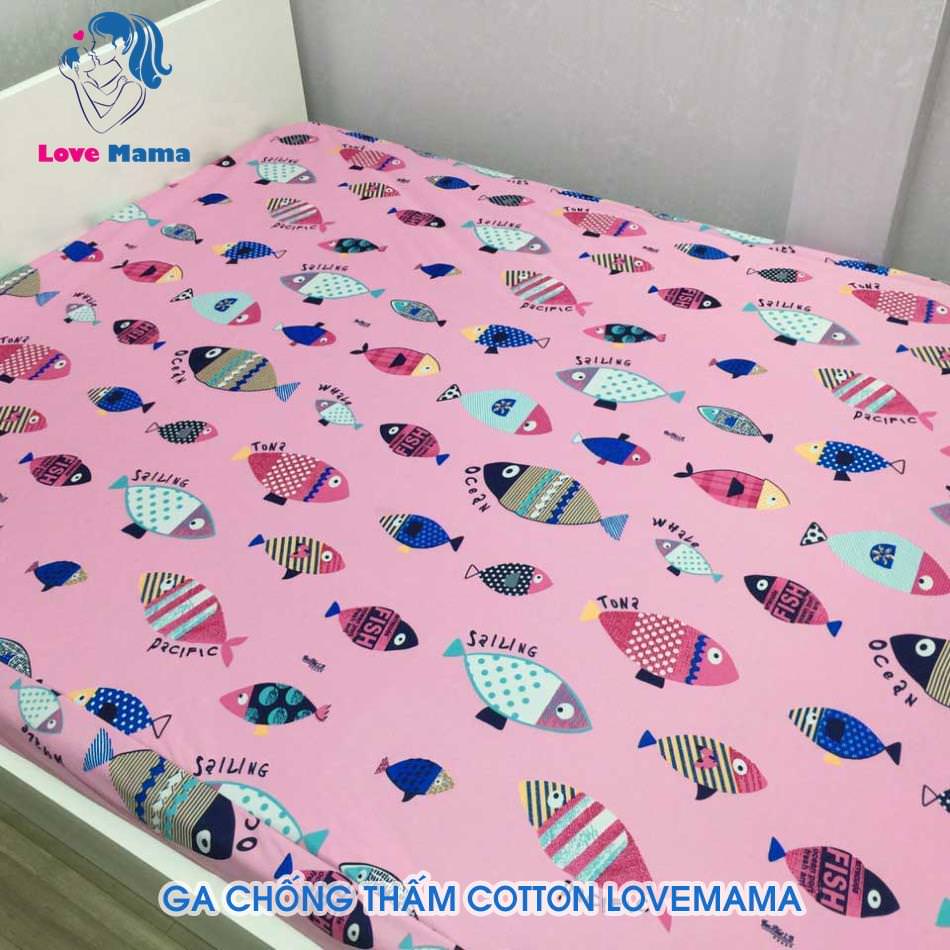 Ga chống thấm màu hồng vân hình cá vải cotton ga 1m6 cao cấp